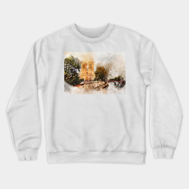 Notre-Dame de Paris Watercolor 03 Crewneck Sweatshirt by SPJE Illustration Photography